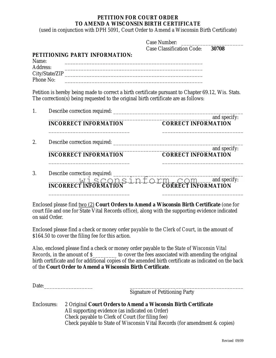 Free Court Order To Amend A Wisconsin Birth Certificate Form in PDF