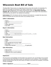 Printable  Boat Bill of Sale Form for Wisconsin