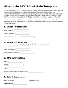 Printable  ATV Bill of Sale Form for Wisconsin
