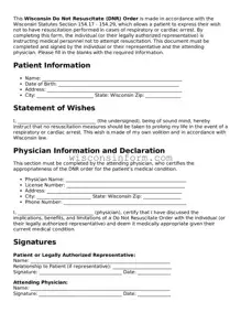 Printable  Do Not Resuscitate Order Form for Wisconsin