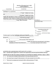 Free Wisconsin Land Contract Form in PDF