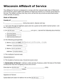 Printable  Affidavit of Service Form for Wisconsin
