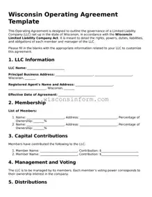 Printable  Operating Agreement Form for Wisconsin