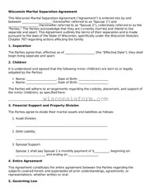 Printable  Marital Separation Agreement Form for Wisconsin