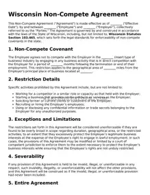 Printable  Non-compete Agreement Form for Wisconsin