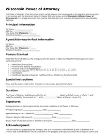Printable  Power of Attorney Form for Wisconsin