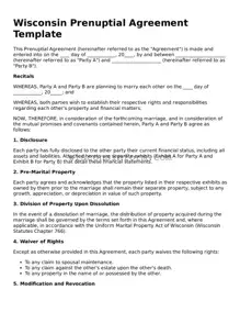 Printable  Prenuptial Agreement Form for Wisconsin