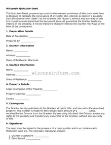 Printable  Quitclaim Deed Form for Wisconsin