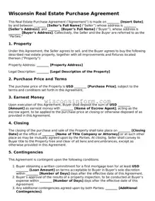 Printable  Real Estate Purchase Agreement Form for Wisconsin