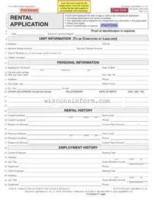 Free Wisconsin Rental Application Form in PDF