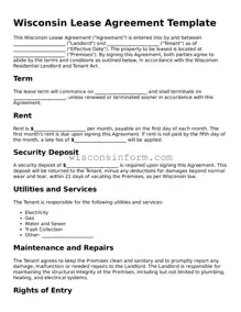 Printable  Lease Agreement Form for Wisconsin