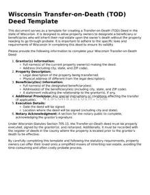 Printable  Transfer-on-Death Deed Form for Wisconsin