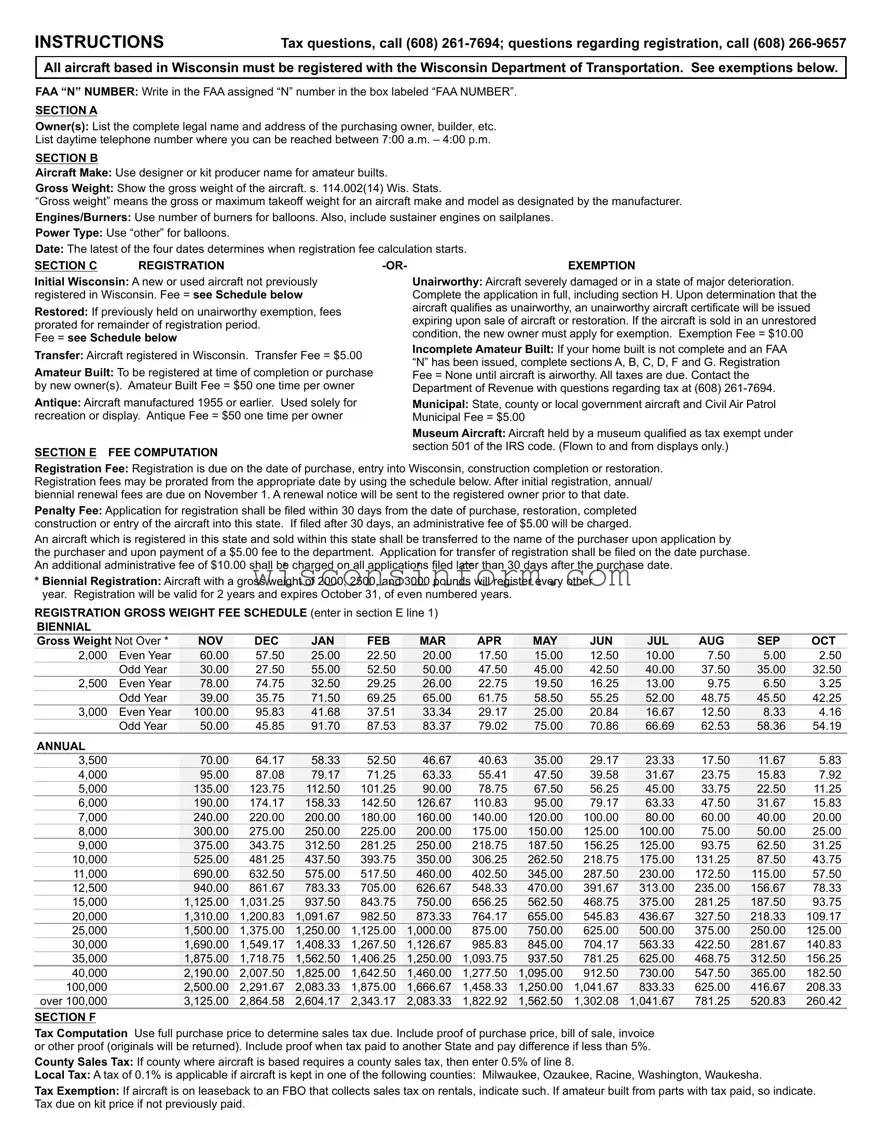 Free Wisconsin Aircraft Registration Form in PDF