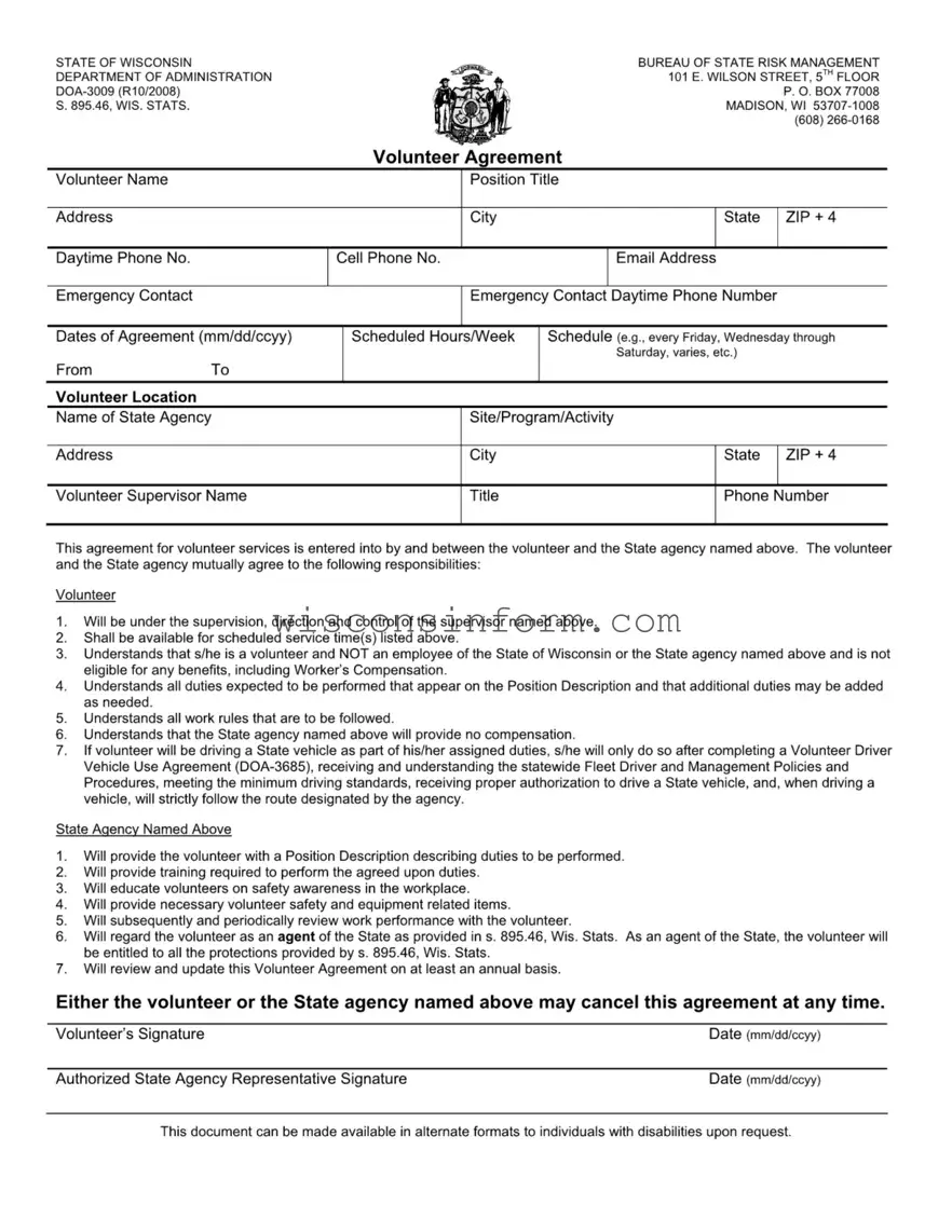 Free Wisconsin Doa 3009 Form in PDF