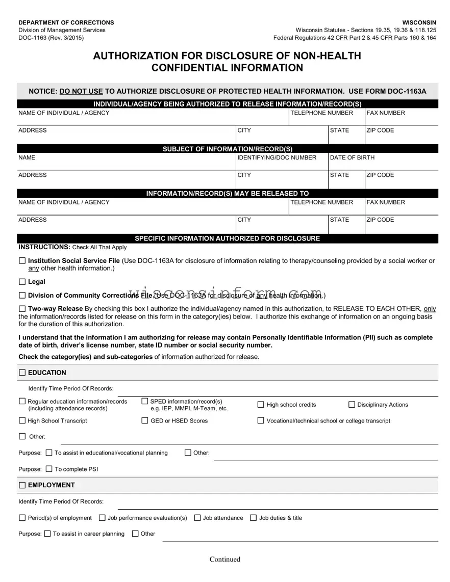 Free Wisconsin Doc 1163 Form in PDF