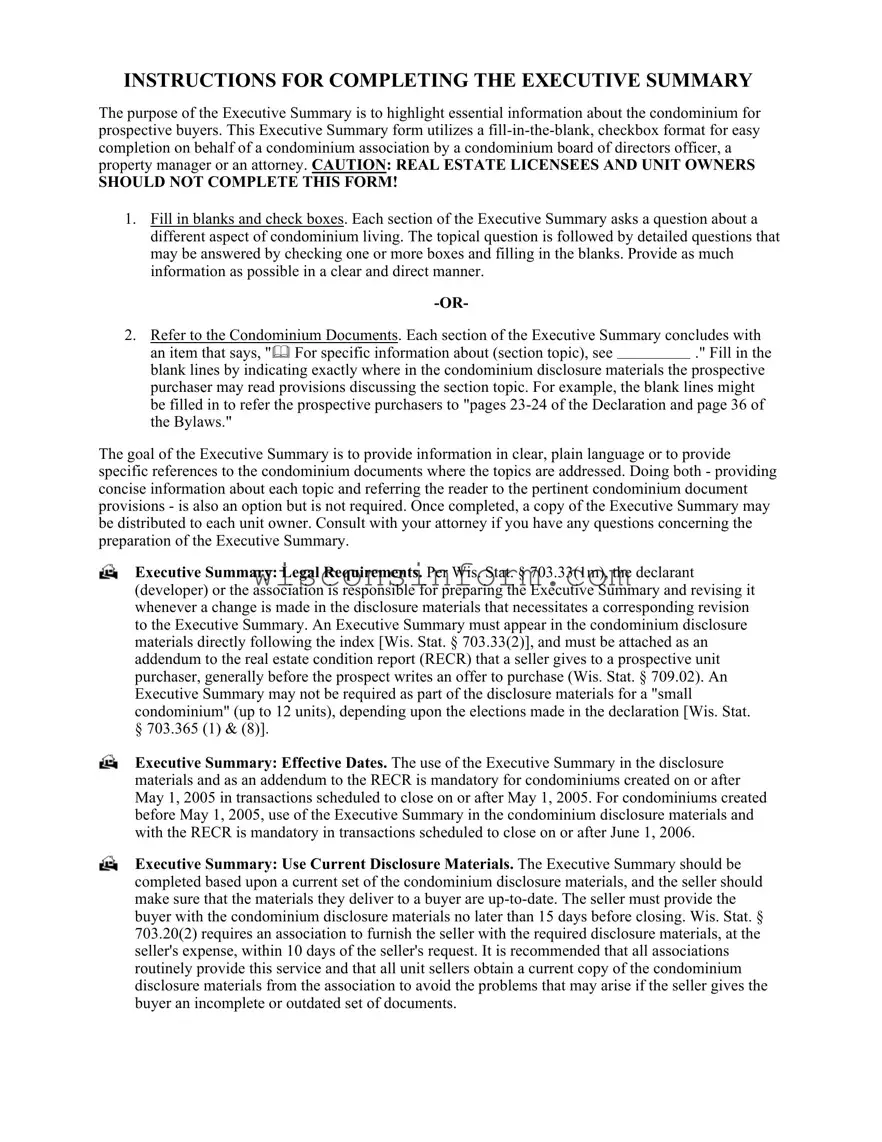 Free Wisconsin Executive Summary Form in PDF