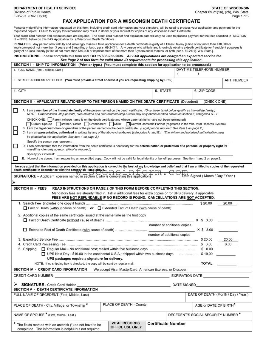 Free Wisconsin F 05297 Form in PDF