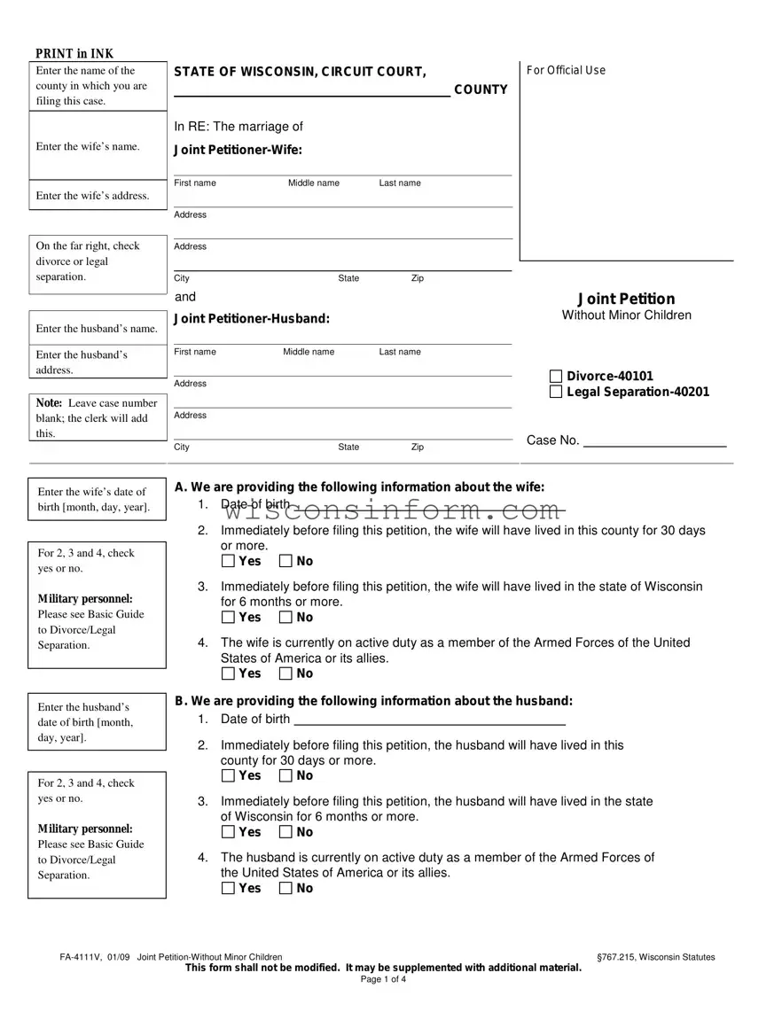 Free Wisconsin Fa 4111 Form in PDF