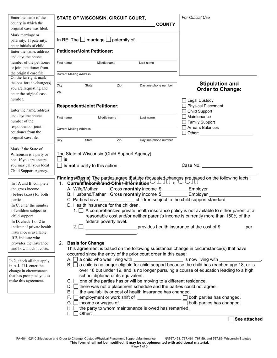Free Wisconsin Fa 604 Form in PDF