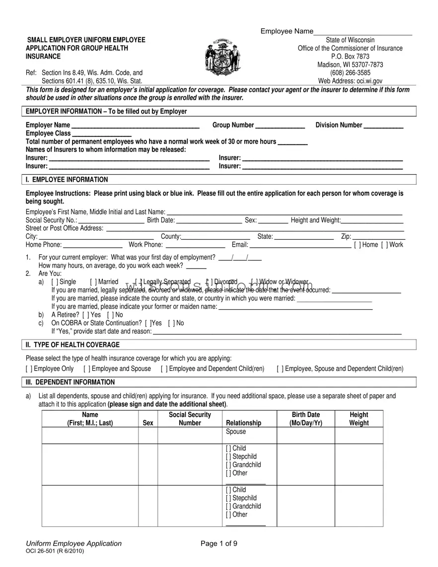 Free Wisconsin Health Application Form in PDF
