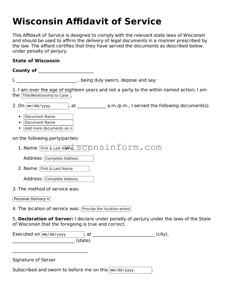 Printable  Affidavit of Service Form for Wisconsin