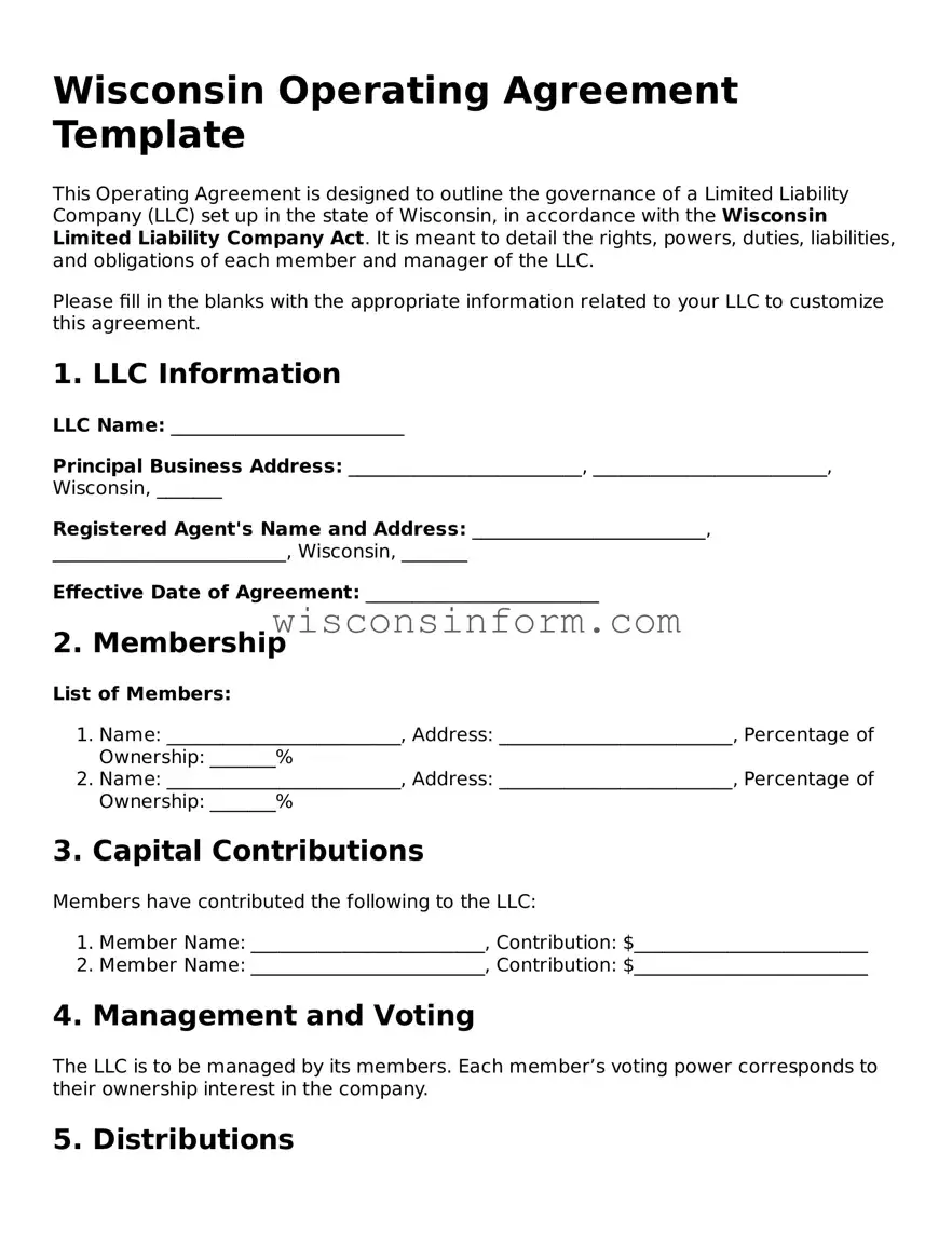 Printable  Operating Agreement Form for Wisconsin