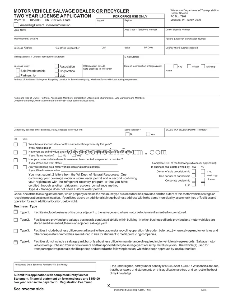 Free Wisconsin Mv2180 Form in PDF