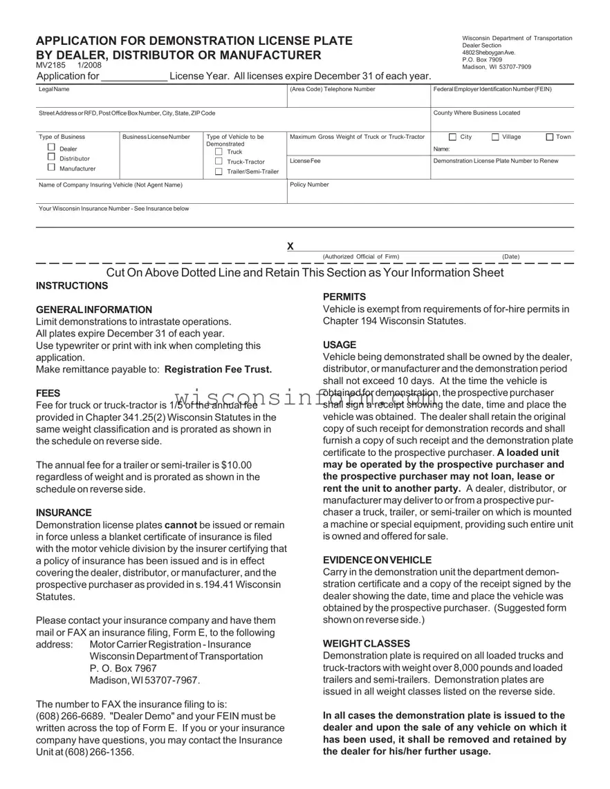 Free Wisconsin Mv2185 Form in PDF