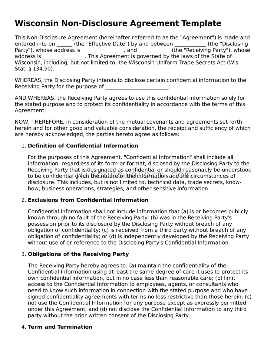 Printable  Non-disclosure Agreement Form for Wisconsin
