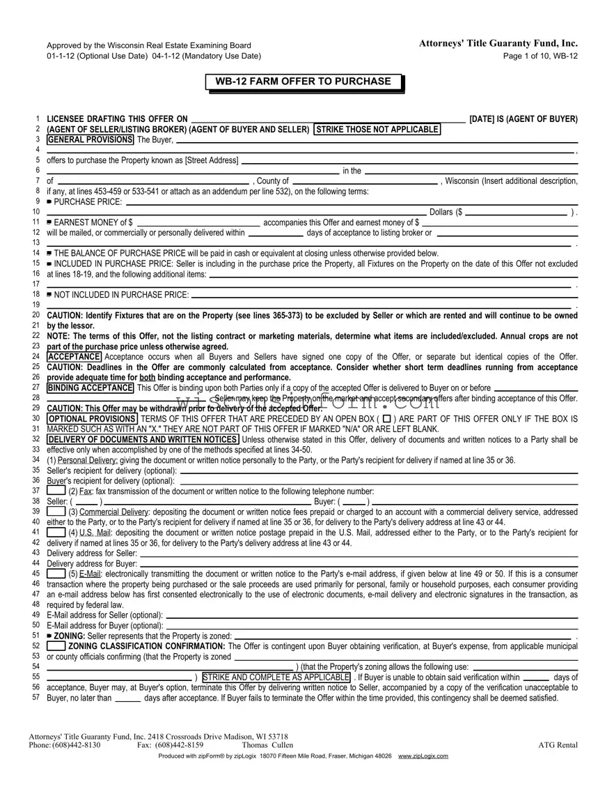 Free Wisconsin Offer Form in PDF