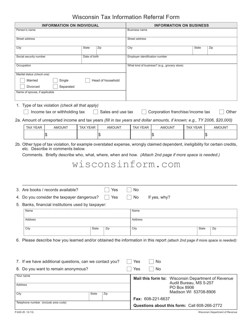 Free Wisconsin P 626 Form in PDF