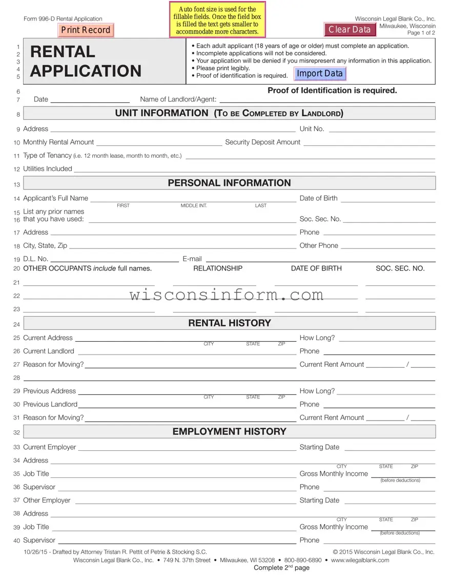 Free Wisconsin Rental Application Form in PDF