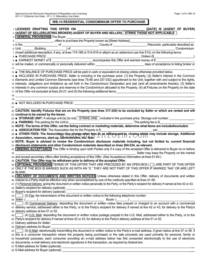 Free Wisconsin Residential Offer Form in PDF