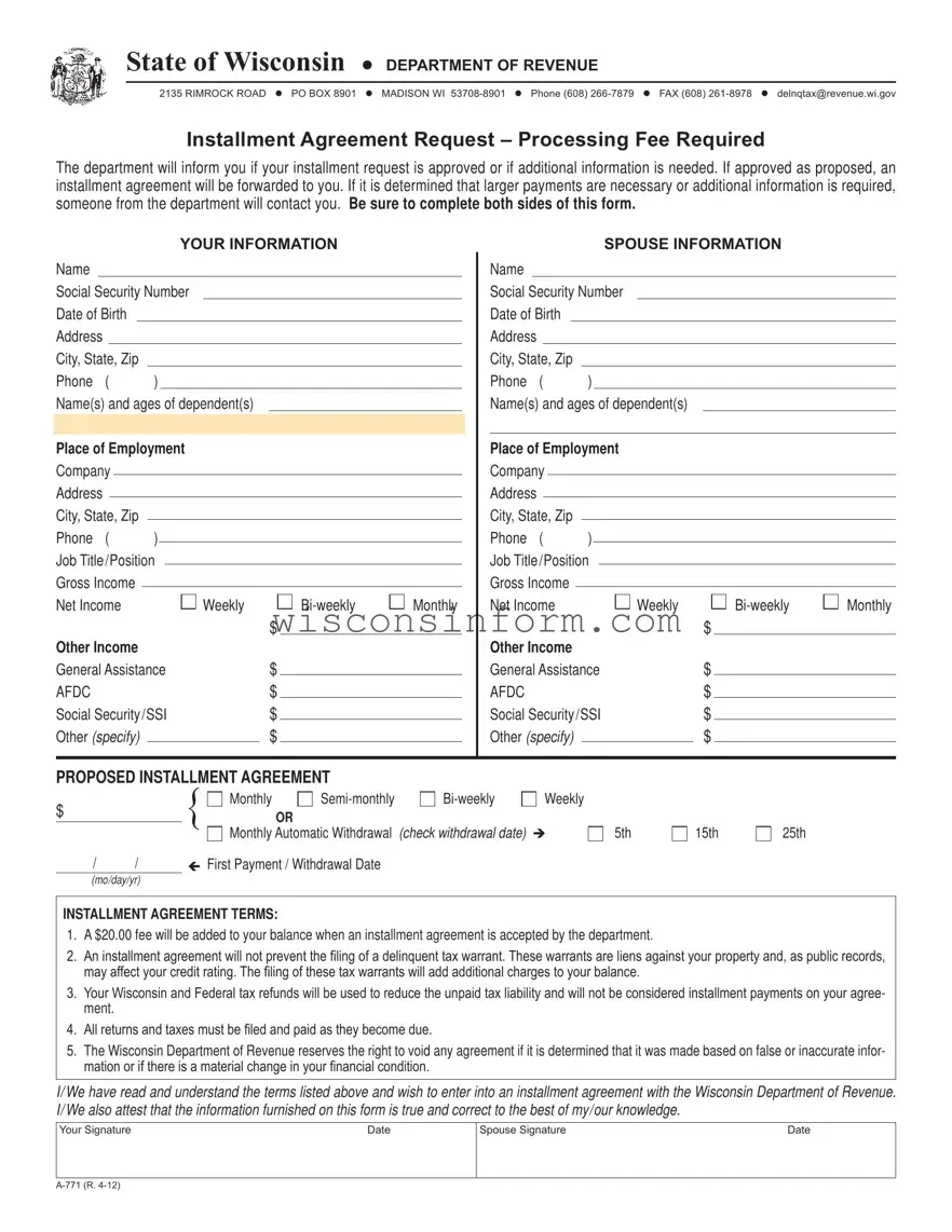 Free Wisconsin Tax A 771 Form in PDF