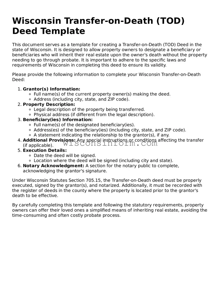 Printable  Transfer-on-Death Deed Form for Wisconsin