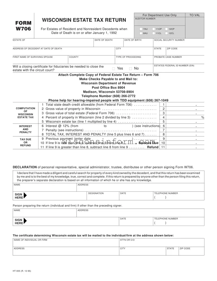 Free Wisconsin W706 Form in PDF