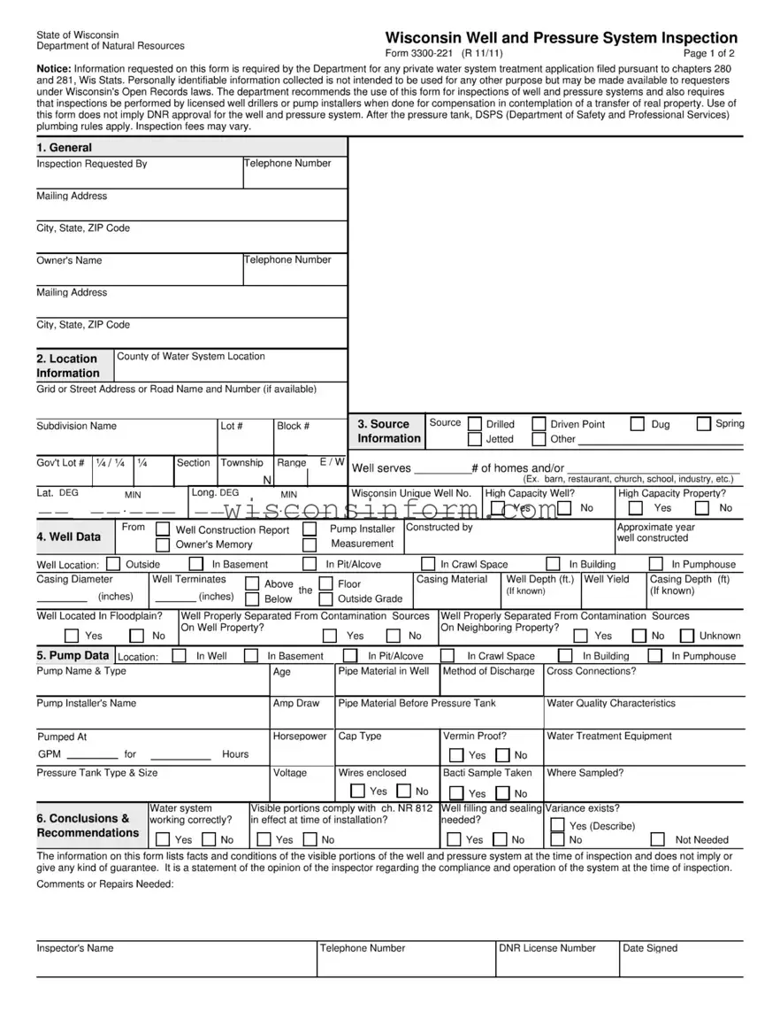 Free Wisconsin Well Inspection Form in PDF