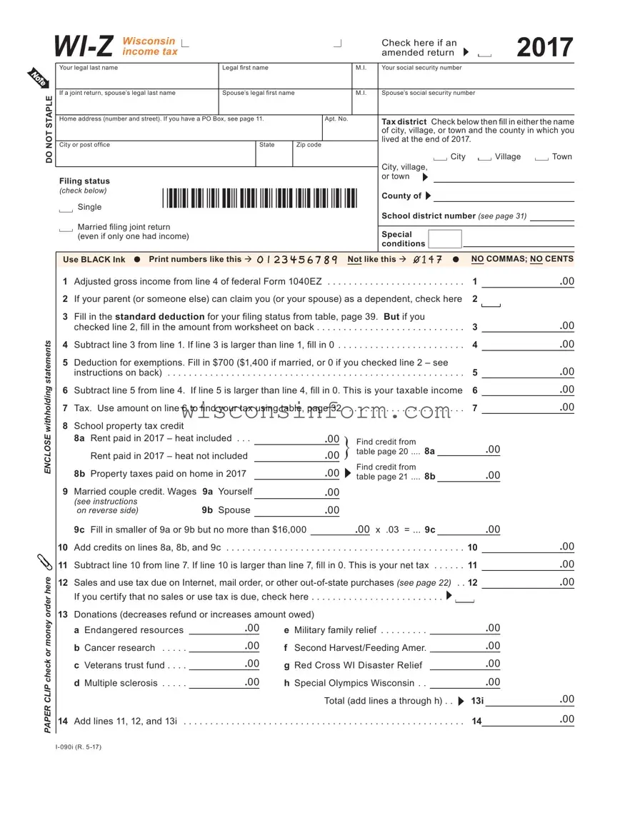Free Wisconsin Wi Z Form in PDF