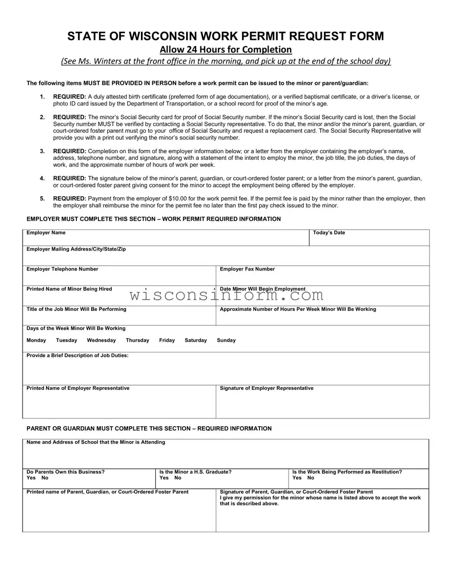 Free Wisconsin Work Permit Form in PDF