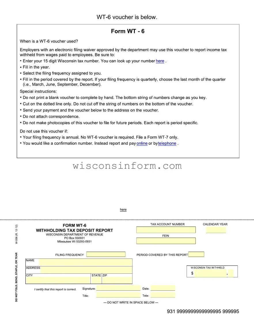 Free Wisconsin Wt 6 Withholding Form in PDF