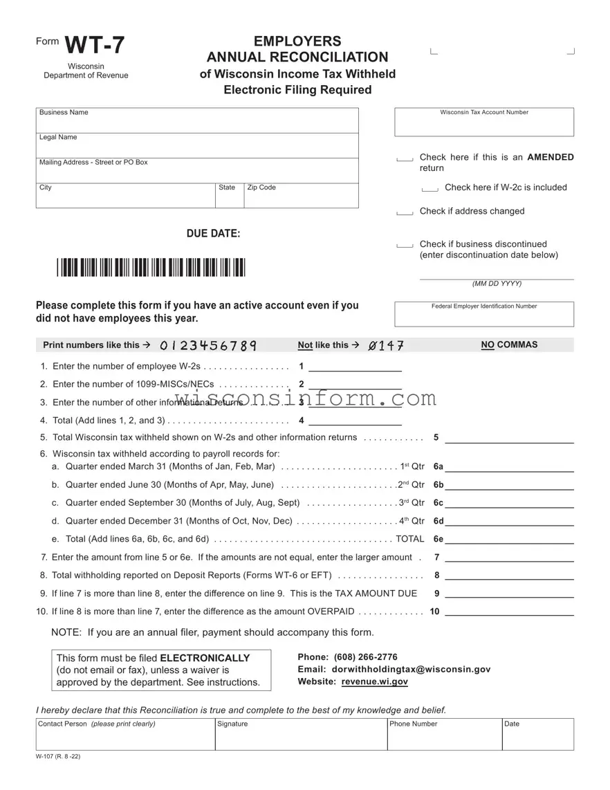 Free Wisconsin Wt 7 Tax Form in PDF